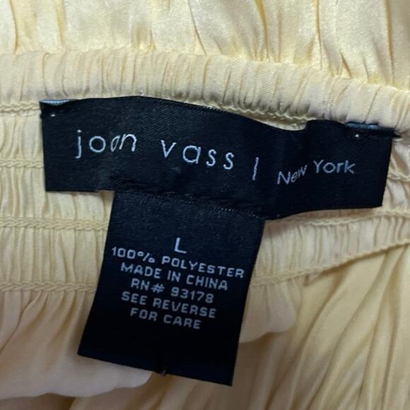 Joan Vass Yellow Ruffle Smocked Tie Neck Long Sleeve Pullover Tunic Blouse Top L - Picture 3 of 3